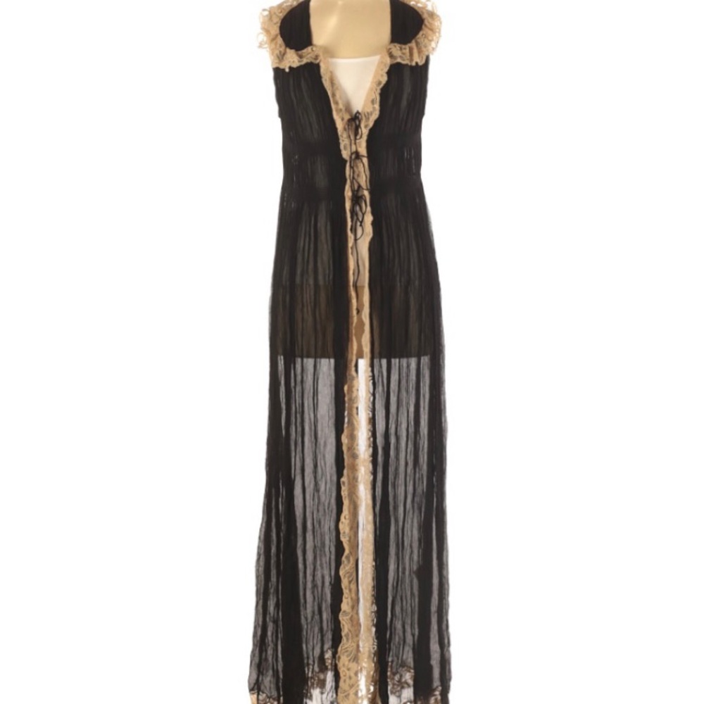 Fleur Wood Black Sleeveless Duster Size S